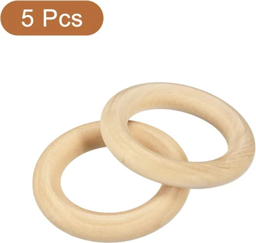 Miniatura 3 de uxcell 5 anillos de madera natural de 3.937 in (4 pulgadas), círculos de madera lisa sin terminar de 0.591 in de grosor para manualidades, tejer