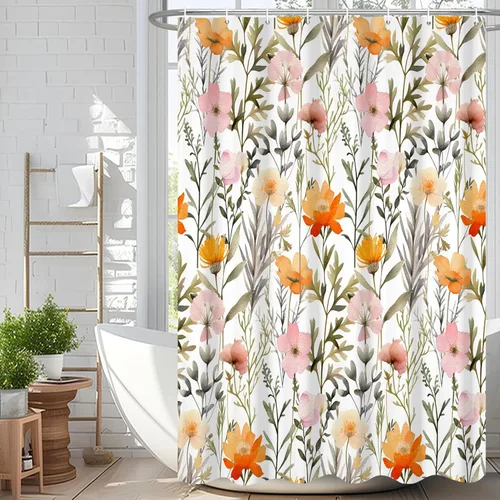Miniatura 41 de Cortina de ducha de eucalipto verde salvia Velaequezii con plantas de acuarela, hojas botánicas de primavera impresas, cortina de baño impermeable