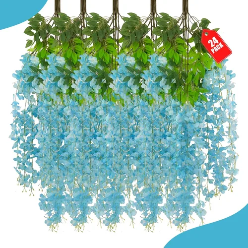 Miniatura 44 de Paquete de 12 flores colgantes de glicina rosa, flores colgantes falsas de 3.44 pies, guirnalda de glicina artificial para decoración de boda, telón