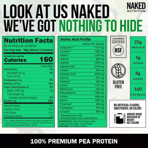 Miniatura 4 de Naked Nutrition - Proteína de chícharo aislado de granjas norteamericanas, 5 libras