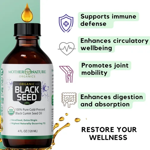 Miniatura 6 de Mother Nature Aceite orgánico de semillas negras USDA – prensado en frío, sin refinar y vegano, Nigella sativa alta en timoquinona (2%+), Omega 3 6