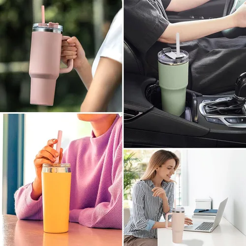 Miniatura 6 de Popote de silicona para Stanley Cup, 2 popotes reutilizables de 11.7 pulgadas con cepillo de limpieza para vaso Stanley de 30 onzas, popote extra