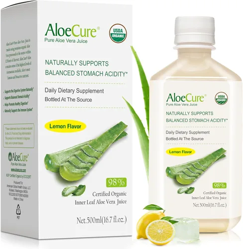 Miniatura 10 de AloeCure USDA - Jugo orgánico de aloe vera sabor a limón, fabricado dentro de las 12 horas de cosecha, suplemento digestivo natural para una acidez