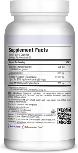 Miniatura 2 de Suplemento de glucosamina MSM y ácido hialurónico con bromelina – Suplemento de apoyo articular para mujeres y hombres con enzimas y ácido