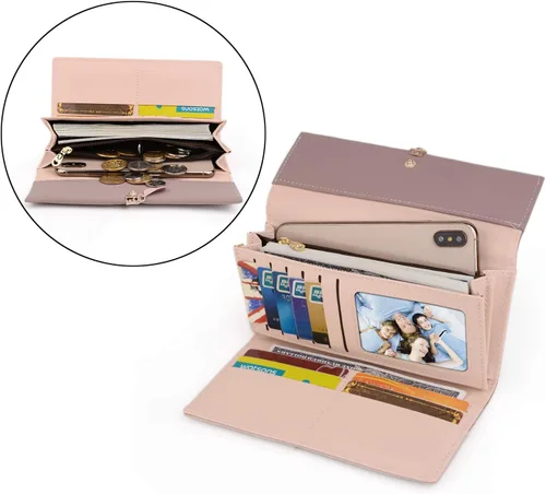 Miniatura 118 de UTO - Cartera pequeña RFID de piel sintética con dije de hoja, cierre de cremallera y tarjetero.