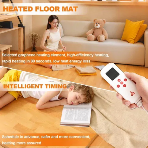 Miniatura 6 de Tapete calefactable radiante infrarrojo con calefacción eléctrica, con 60 ajustes de calor, protección contra sobrecalentamiento, 12 horas de Gris