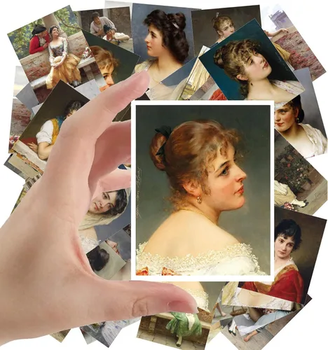 Miniatura 10 de Calcomanías grandes (24 piezas de 2.5 x 3.5 pulgadas), hermosas damas en vestido de seda, retratos victorianos, pintura de museo antiguo, póster