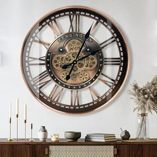 Miniatura 6 de Reloj de pared con engranajes móviles reales, relojes grandes de metal modernos para decoración de sala de estar, relojes decorativos únicos