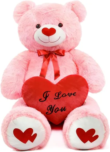 Miniatura 14 de Oso de peluche gigante de 43.3 pulgadas con almohada de corazón suave, animal de peluche, regalo del día de San Valentín (azul, 43.3 pulgadas)