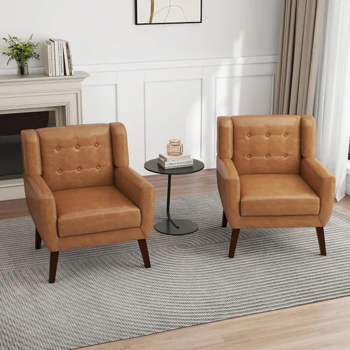 Miniatura 59 de Silla decorativa de piel sintética, moderna silla tapizada para sala de estar, cómodos asientos individuales con botones, asiento de lectura Negro