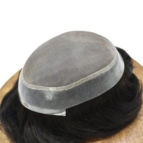 Miniatura 4 de Toupee para hombres Pieza de cabello humano real para hombres Sistema de reemplazo de cabello fino Mono Mens Toupee Piezas de pelo Poly Men
