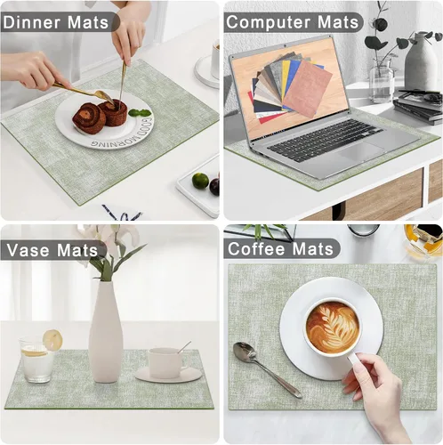 Miniatura 6 de Homaxy Juego de 6 manteles individuales de piel sintética resistentes al calor para mesa de comedor, impermeables, lavables, lavables, manteles