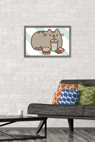 Miniatura 2 de Trends International Pusheen - Póster de pared de alimentos, 14.725 x 22.375 pulgadas, versión enmarcada de madera de granero