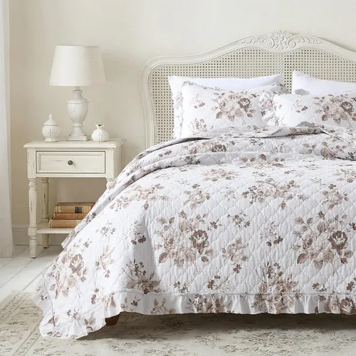Miniatura 22 de HORIMOTE HOME Edredón beige con volantes, tamaño individual, microfibra lavada a la piedra, ligera, arrugada, rústica, desgastada, elegante, 2