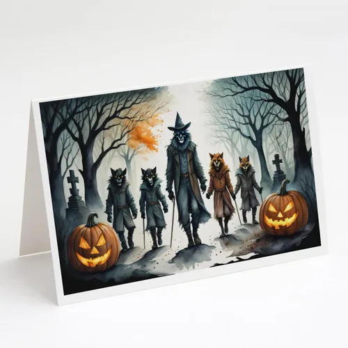 Miniatura 63 de Caroline's Treasures DAC2223GCA7P - Tarjetas de felicitación y sobres de Halloween espeluznantes de gato negro, paquete de 8 tarjetas en blanco