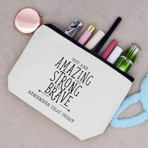 Miniatura 2 de LIBIHUA Bolsa de maquillaje para mujer, bolsa de cosméticos regalos para ella, bolsa de viaje femenina, Beige, 551-you Are Amazing