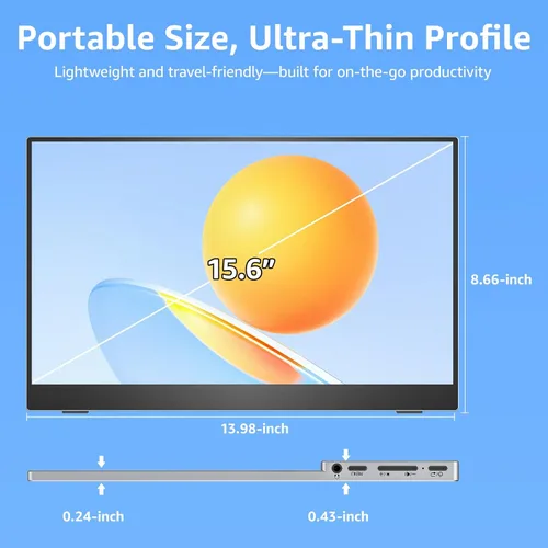 Miniatura 8 de VisionOwl Monitor portátil de 15.6 pulgadas 1080P FHD 85% sRGB segunda pantalla, USB-C HDMI HDR FreeSync Monitor de viaje para laptop, PC, MacBook