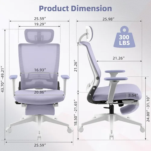 Miniatura 3 de Silla de oficina plegable con reposapiés, silla de oficina ergonómica con soporte lumbar ajustable, reposacabezas, reposabrazos, silla de escritorio