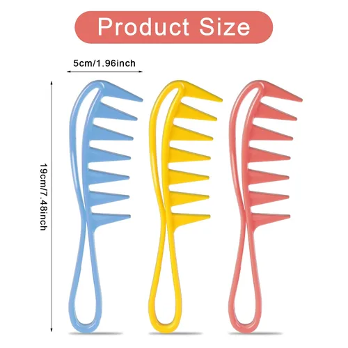 Miniatura 4 de 3 peines profesionales de plástico para peluquería, diseño de dientes grandes de tiburón para cabello rizado, seco, húmedo, largo y grueso