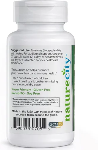 Miniatura 3 de NatureCity True-Curcumina Suplemento de cúrcuma – Cápsulas de cúrcuma y curcumina sin OMG – Fórmula de curcumina BCM-95 para una mayor absorción