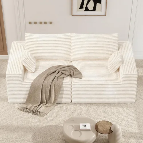 Miniatura 32 de Sofá cama seccional modular de 113", sofás de nube convertibles para sala de estar con otomana, juego de sofá cama de pana sin estructura de 6 Gris