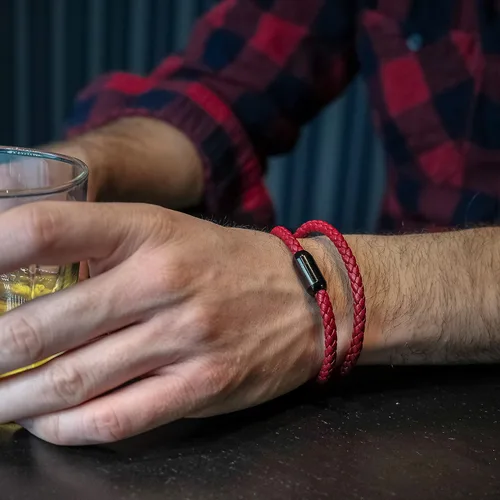 Miniatura 3 de Pulsera de cuero trenzada con cierre magnético de acero inoxidable para hombre, pulsera de cuero auténtico con cierre magnético