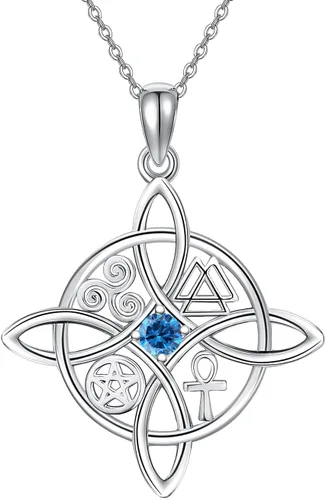 Miniatura 37 de YAFEINI Collar con dije de nudo de bruja de plata de ley, amuleto de bruja de cruz celta, regalo para mujer