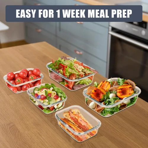 Miniatura 7 de Paquete de 6 recipientes de vidrio para almacenamiento de alimentos con tapas herméticas, recipientes de preparación de comidas para almuerzo