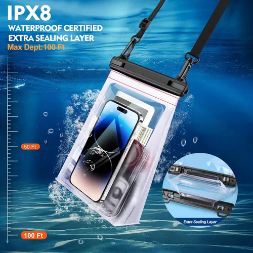 Miniatura 5 de PEDVSTY Paquete de 2 bolsas flotantes grandes impermeables para teléfono [con tira de sellado], bolsa flotante a prueba de agua para playa