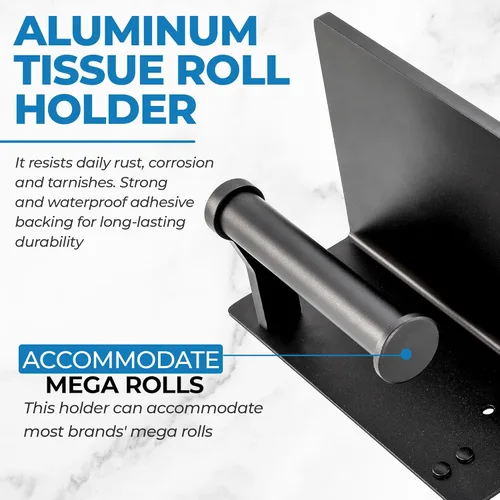 Miniatura 3 de Portarrollos de papel higiénico con estante, aluminio negro resistente a la oxidación con estante de almacenamiento para teléfono móvil para baño