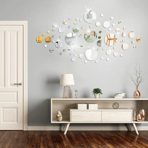 Miniatura 7 de Paquete de 10 hojas de espejo redondas de 6 pulgadas, azulejos de espejo circulares acrílicos autoadhesivos para decoración de paredes, centros