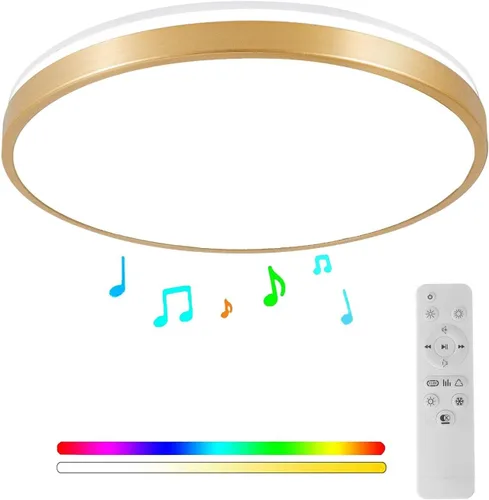 Miniatura 11 de Lámpara de techo impermeable mejorada con música LED con altavoz Bluetooth, certificado FCC UL1598, luz cambiante de color de 18 W con control