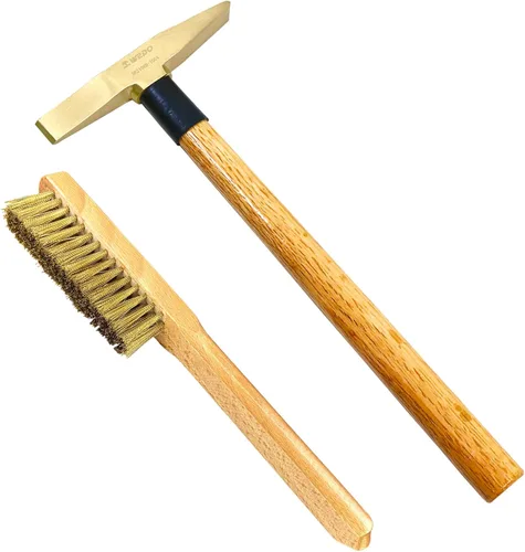 Miniatura 17 de WEDO Juego de martillo de soldadura de latón de 2 piezas, 5.29 oz+10.58 oz, mango de madera, martillo escalador, martillo astillado, forjado a