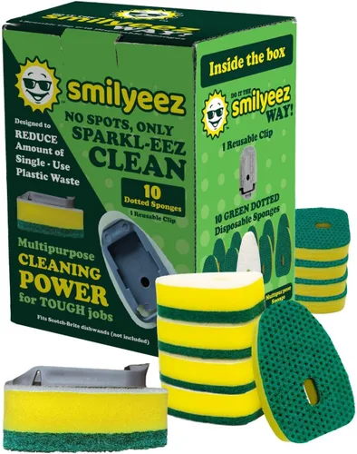 Miniatura 9 de Smilyeez Recambio de esponja punteada azul sin plástico para Scotch-Brite's Dishwand Recambio de 10 unidades con adaptador