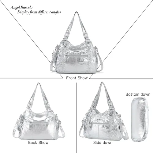 Miniatura 44 de Angel Barcelo - Bolsa de hombro amplia para mujer, diseño Hobo, cuero lavado