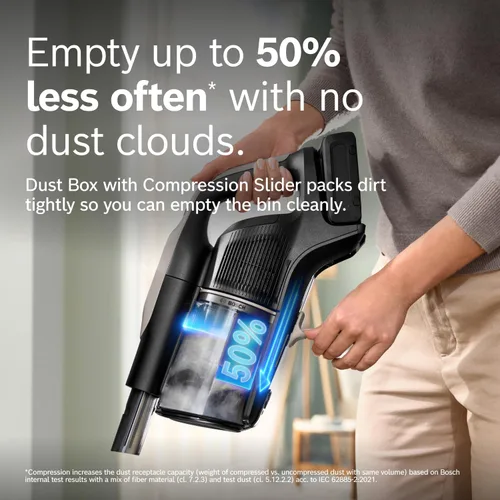 Miniatura 12 de Bosch Unlimited 10 - Aspiradora inalámbrica con 2 baterías incluidas, hasta 140 minutos en total, tubo flexible, cargador rápido, pelo de mascotas