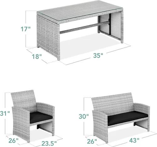 Miniatura 7 de Best Choice Products juego de muebles de mimbre para patio al aire libre, de 4 piezas, juego de conversación para el patio trasero con mesa de café