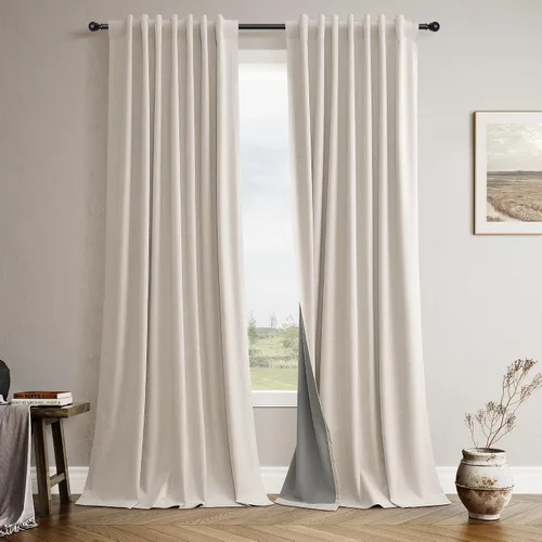 Miniatura 11 de Cortinas 100% Opacas Verde Oscuro 72 Pulgadas de Largo 2 Paneles para Dormitorio Aislantes Textura de Lino Sólido Cortinas Oscurecedoras
