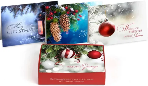 Miniatura 22 de Masterpiece - Tarjetas navideñas plateadas y rojas, juego de 15 tarjetas de Navidad en caja con detalles de aluminio y sobres a juego, tarjetas