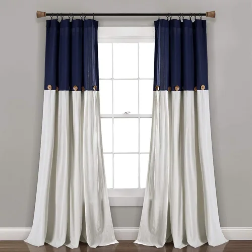 Miniatura 30 de Lush Decor - Cortinas de lino con botones de estilo granja, panel individual, diseño plisado de dos tonos de 40 pulgadas de ancho x 108 pulgadas
