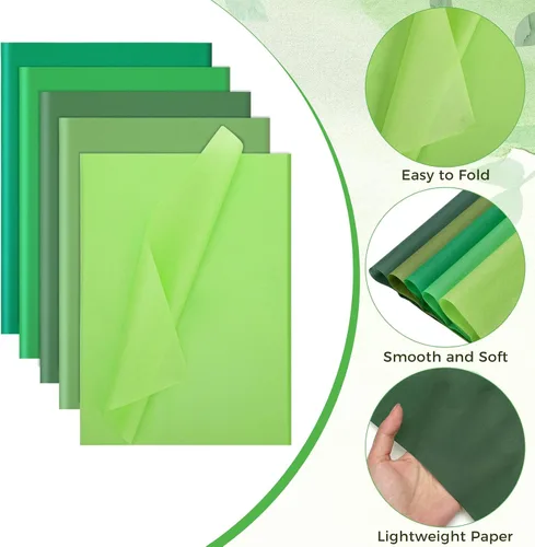 Miniatura 3 de woric 120 hojas de papel de seda verde para bolsas de regalo, papel de seda multicolor grueso de 17 GSM, a granel para envolver regalos, graduación