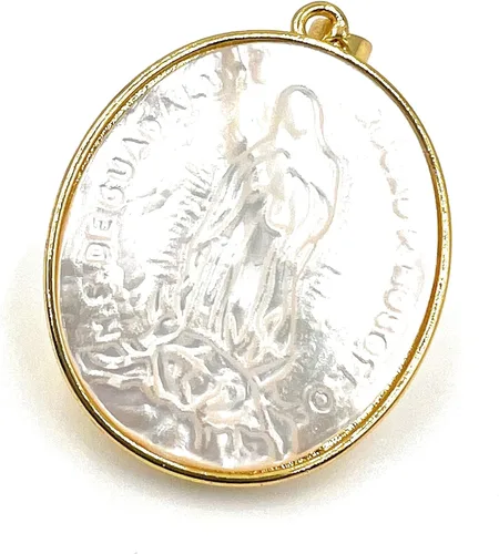 Miniatura 2 de Madre de Perla Nuestra Señora de Guadalupe Medalla Grande 1,5 Pulgadas Forma Oval