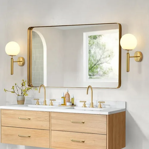 Miniatura 7 de KCO Aplique de pared de globo de vidrio de leche, apliques de pared de latón cepillado de mediados de siglo, lámpara de pared dorada moderna, Dorado