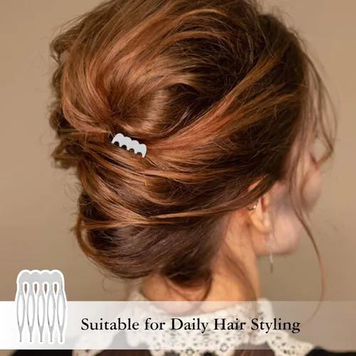 Miniatura 5 de Cinaci 30 peines laterales pequeños de metal plateado para manualidades, 5 dientes, para boda, velo de novia, tocados, pinzas para el cabello