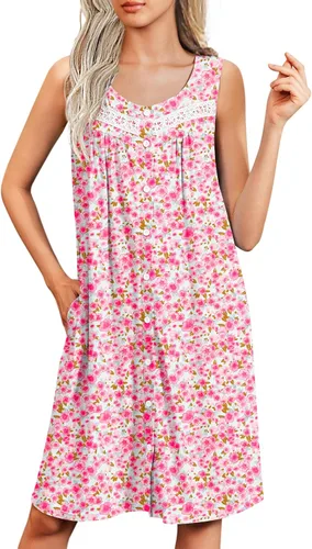 Miniatura 6 de Ekouaer Camisones para mujer, con botones, sin mangas, suave, con bolsillos, tallas S-XXXL
