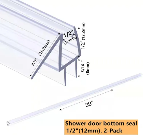 Miniatura 2 de Sello inferior de puerta de ducha con barrido, paquete de 2, tiras transparentes de PVC de 39 pulgadas de longitud para puerta de vidrio sin marco