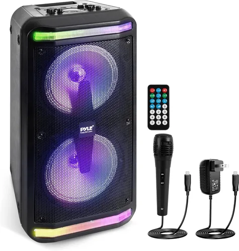 Miniatura 8 de Pyle Sound Around - Altavoz Bluetooth y sistema de micrófono, altavoz de karaoke estéreo portátil con micrófono con cable, lectores MP3/USB/Micro