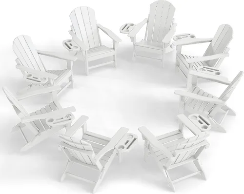 Miniatura 54 de NAVINE Juego de 2 sillas Adirondack plegables de polietileno de alta densidad con portavasos multifuncional, resistente a la intemperie, para Blanco