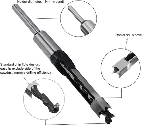 Miniatura 4 de SaferCCTV Broca de cincel de mortajería de 3/4 "para carpintería con agujero cuadrado para carpintería, herramientas eléctricas para instalación