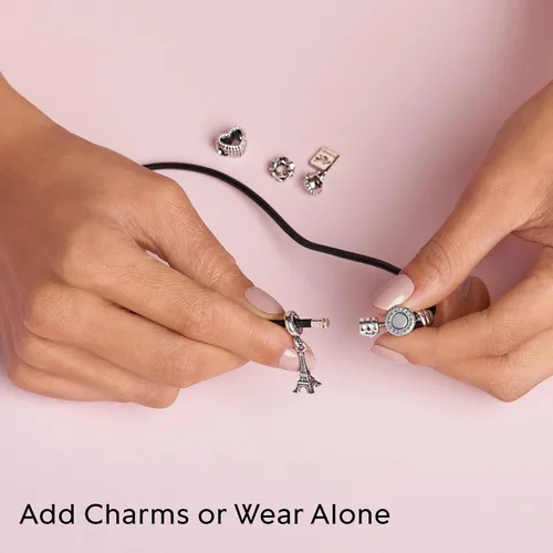 Miniatura 6 de PANDORA Joyería - Pulsera doble de cuero con circonita cúbica en plata de ley, Metal Cuero